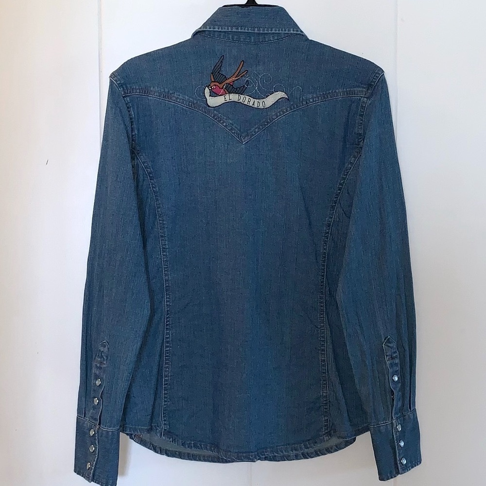 LEVI’S Western Denim Embroidered Sparrows Long Sleeve Shirt Women’s Size S